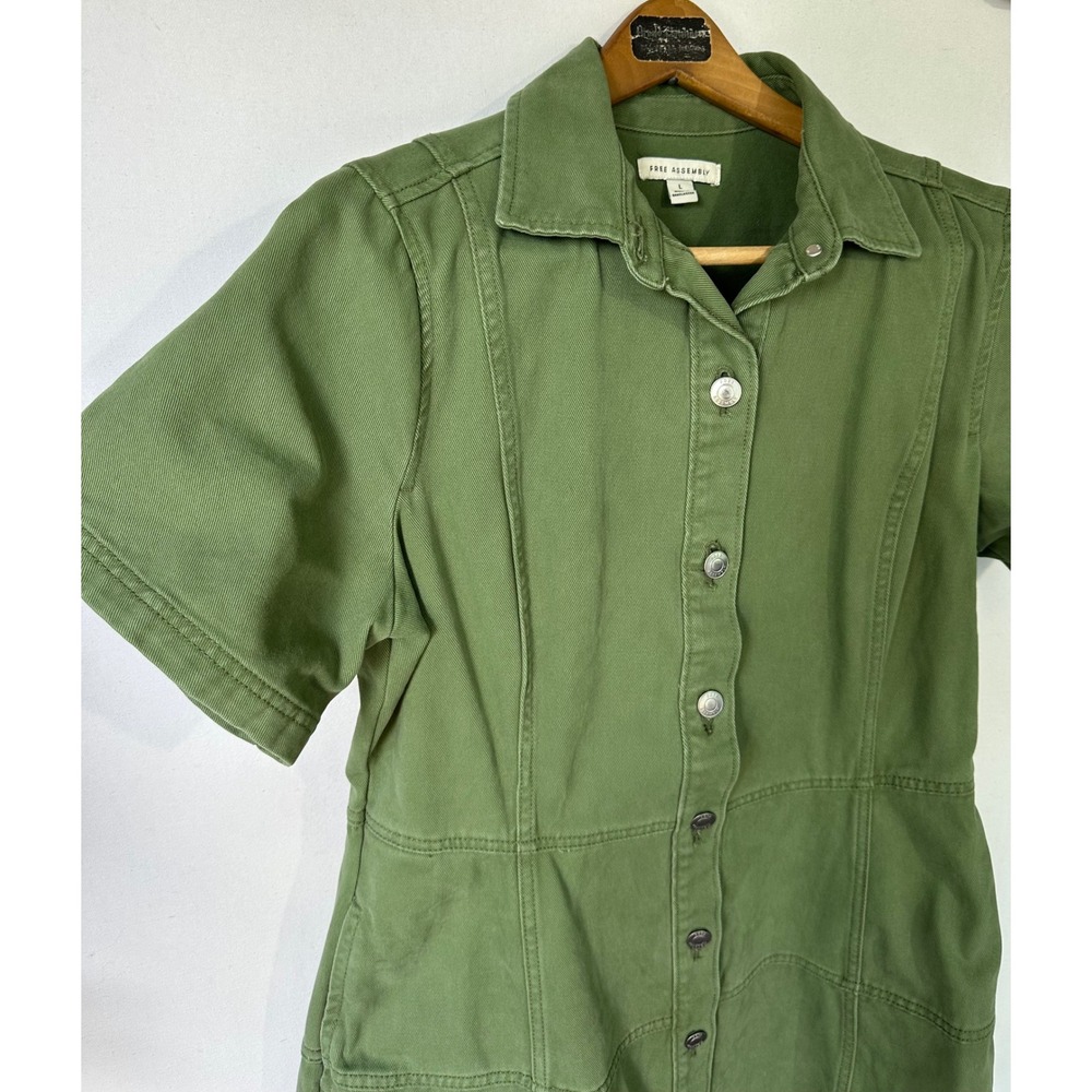 Army Green Denim Midi Dress Women Large Retro Granolagirl
